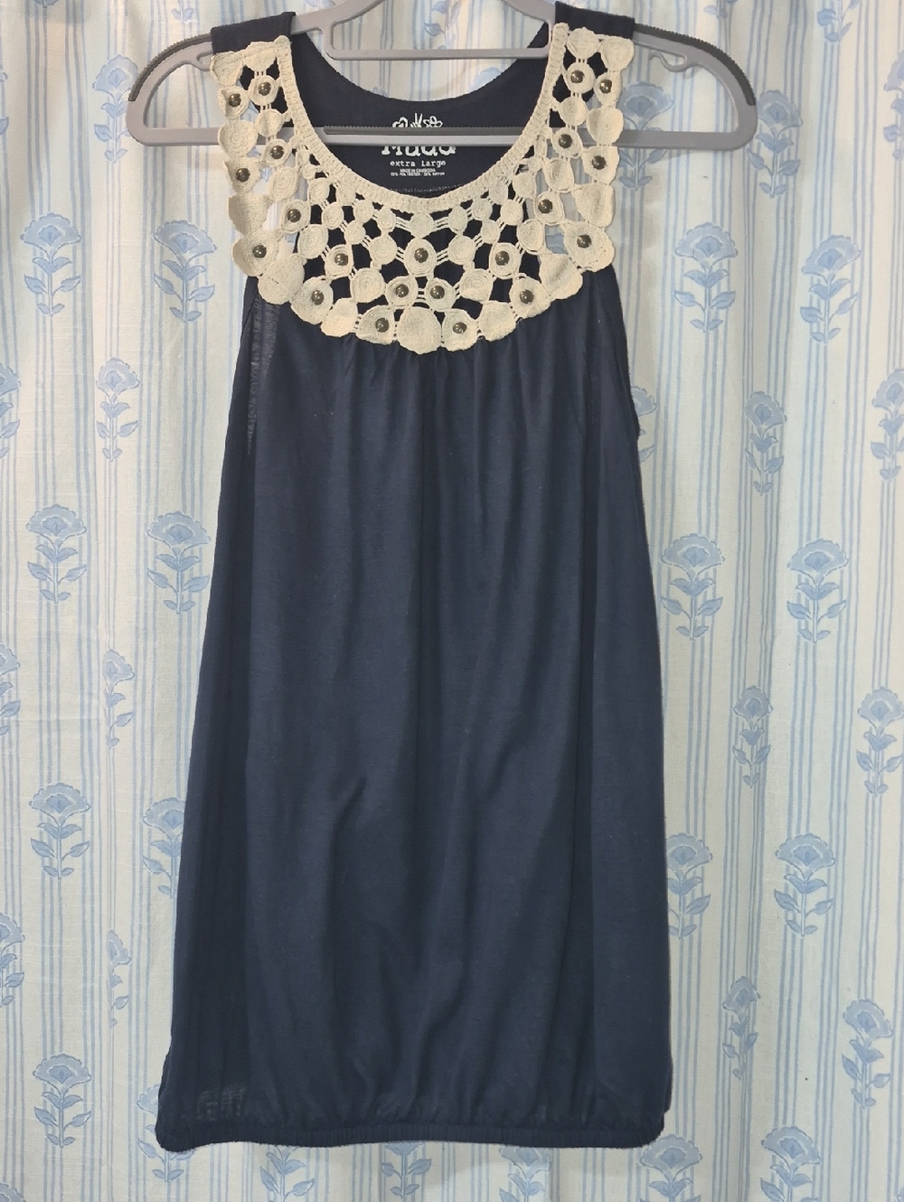 Mudd Blue Crochet Studded Embellishment  Knit Sleeveless Tank Halter Top Sz XL
